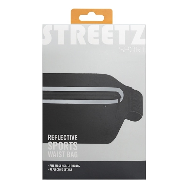 STREETZ Sport waist bag, reflective, fits most mobile phones, black Svart