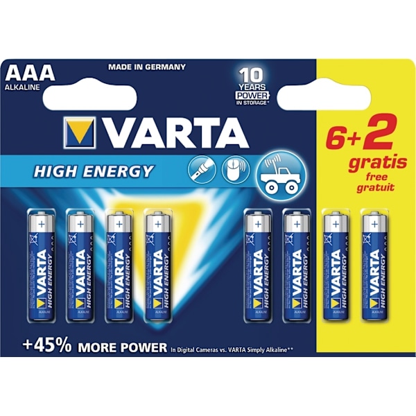 Varta Alkaliska Batterier AAA 1.5 V High Energy 8-PR Blister