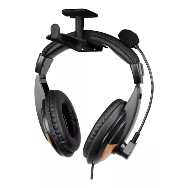 DELTACO GAMING kaksihaarainen kuulokeripustin, ABS-muovia, 3M, musta
