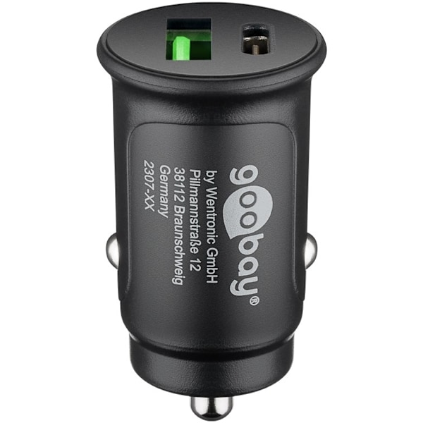 Goobay Dubbel USB-billadare USB-C™ PD (Power Delivery) (27 W) 27 W (12/24 V) lämplig för enheter med USB-C™ (Power Delivery), t.ex. iPhone 12