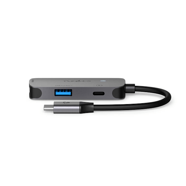 Nedis USB N Moniporttisovitin | 3-in-1 | USB 3.2 Gen 1 | USB-C™ Uros | HDMI™ Ulostulo / USB-A Naaras / USB-C™ Naaras | 5 Gbps | 0.10 m | Pyöreä | Nikl