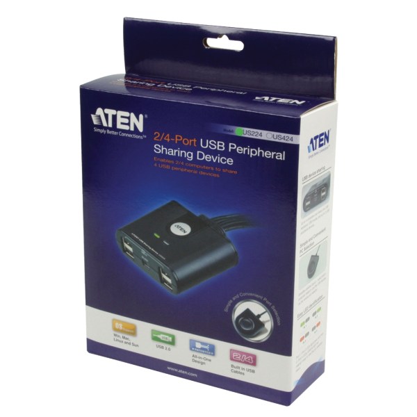 aten 2-Port USB-Omkopplare Svart