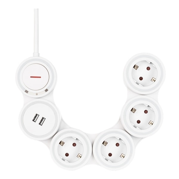 DELTACO Flexible 4-Socket Power strip, 1,4m, 16A 3500W, 2x USB-A, whit