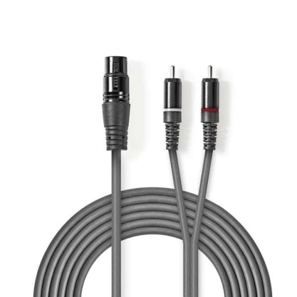 Nedis Balansoitu Audiojohto | XLR 3-Pin naaras | 2x RCA uros | Niklattu | 1.50 m | Pyöreä | PVC | Tummanharmaa | Pahvikotelo