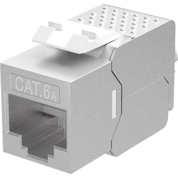 Goobay Keystone-modul RJ45 CAT 6A, STP, slim-line 14,7 mm bred, crocodile typ, klämlist för IDC-montering (verktygsfri)