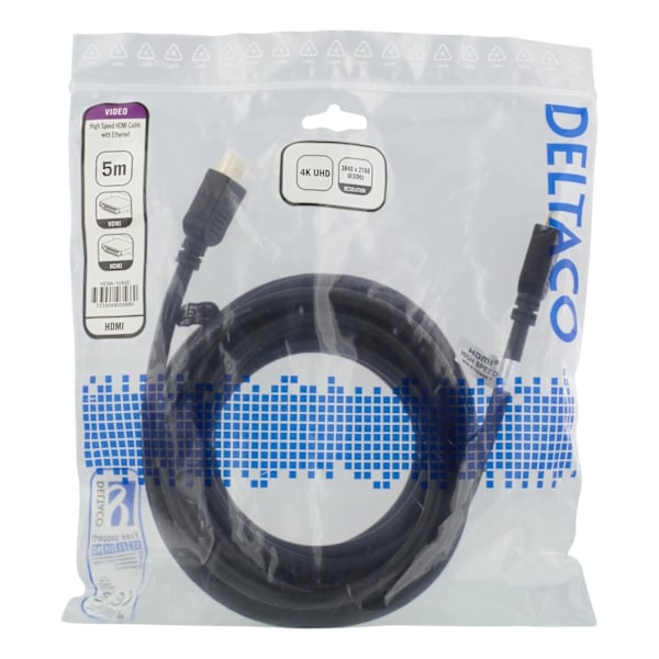 DELTACO High-Speed HDMI -kaapeli, 5m, Ethernet, 4K UHD, musta