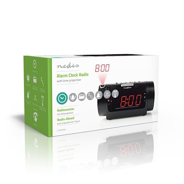 Nedis Digital vækkeur Radio | LED Display | Tidsprojektion | AM / FM | Snooze funktion | Sleep timer | Antal alarmer: 2 | Sort