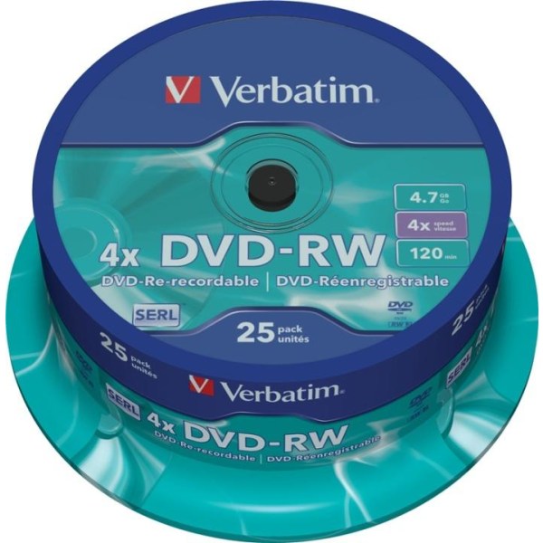Verbatim DVD-RW, 4x, 4,7 GB/120 min, 25-pack spindel, SERL (4363