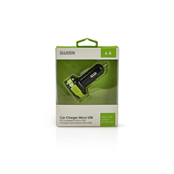 Sweex Biloplader 3-Udgange 6 A 2 x USB / Micro USB Sort/Grøn