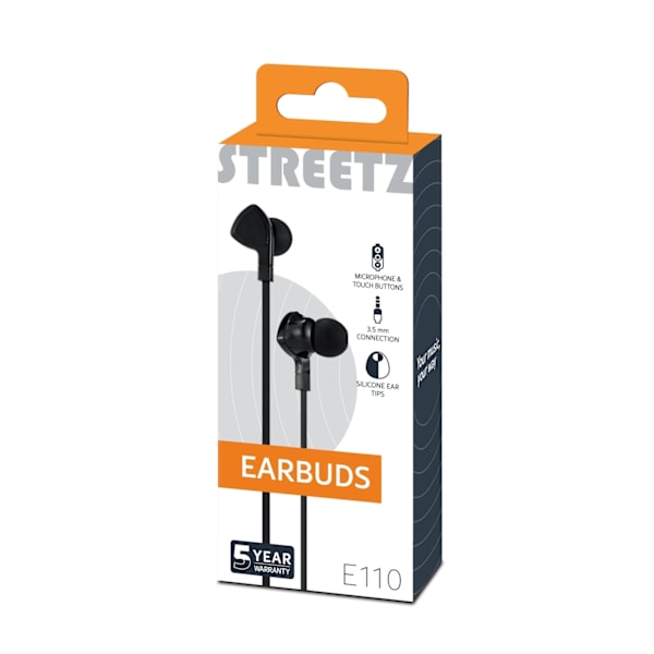 STREETZ kuulokemikrofoni, in-ear, ohjauspainike, sotkeutumaton, musta Svart