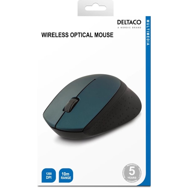 DELTACO trådløs optisk mus 2,4 GHz, 3 knapper med scroll, 1.200 DPI, U