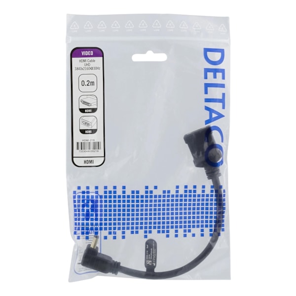 DELTACO Flexibel HDMI-adapter, 0,2 m, vinklad upp, HDMI M/F, UHD, svar