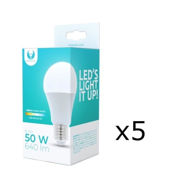 LED-lampe E27, A60, 8W, 3000K 5-pak, varm hvid