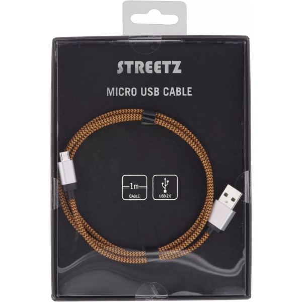 Streetz USB-kabel, Tygklädd, Typ A ha - Typ Micro B, 1m, orange (MICRO-116)