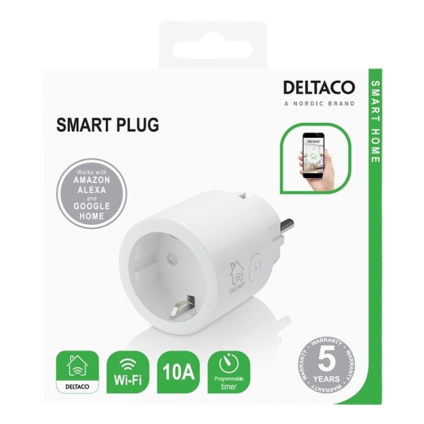 DELTACO SMART HOME switch, WiFi 2.4GHz, 1xCEE 7/3, 10A, timer, 220-240