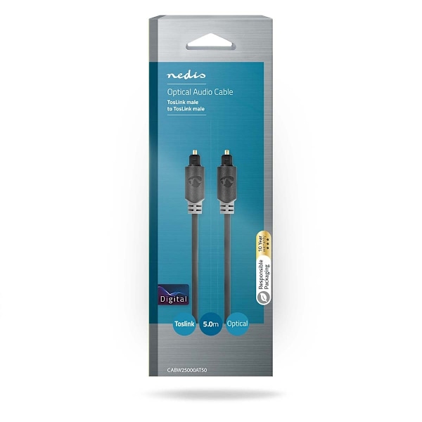 Nedis Optinen Audiokaapeli | TosLink uros | TosLink uros | 5.00 m | Pyöreä | PVC | Antrasiitti | Laatikko