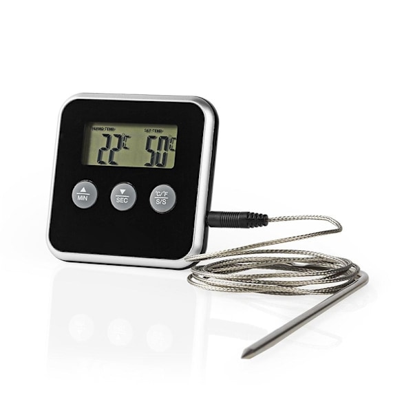 Nedis Kød Termometer | Alarm / Timer | LCD Display | 0 - 250 °C | Sort / Sølv