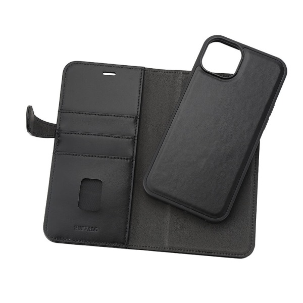 BUFFALO 2in1 Leather 3 card MagSerie iPhone 15 Plus Black Svart