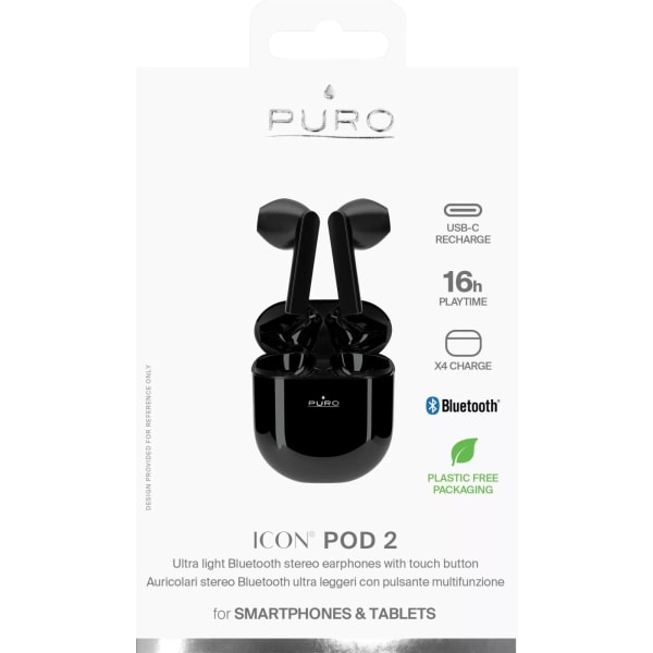 Puro ICON POD 2, Bluetooth høretelefoner m/char base, Sort Svart