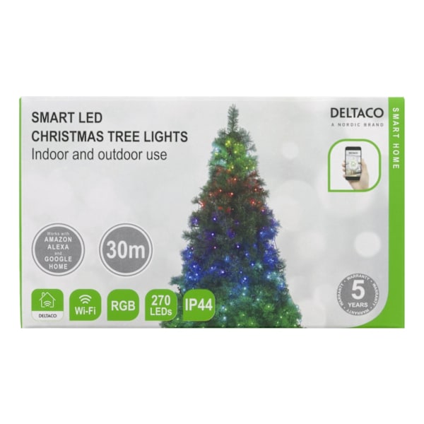 DELTACO SMART HOME joulukuusen RGB-koristevalot, Wi-Fi, IP44, 10 nauh.