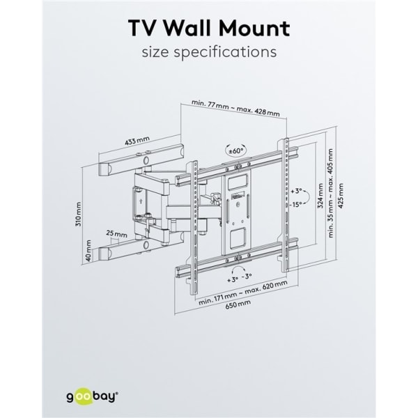 Goobay TV vægbeslag Pro FULLMOTION (L) til tv-apparater fra 37 t