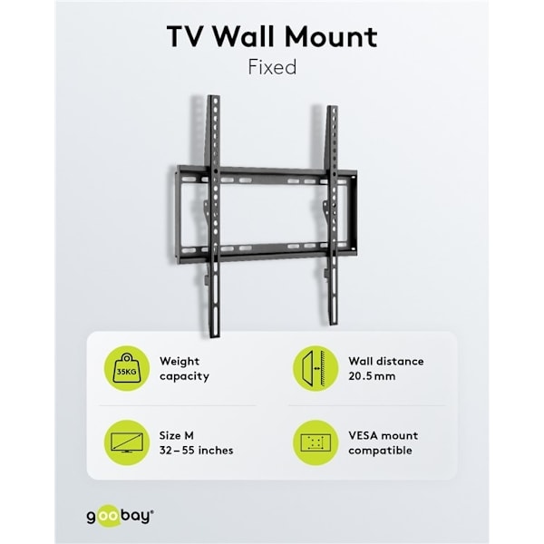 Goobay TV-väggfäste Basic FIXED (M) för TV-apparater från 32 till 55 tum (81-140 cm) upp till 35 kg