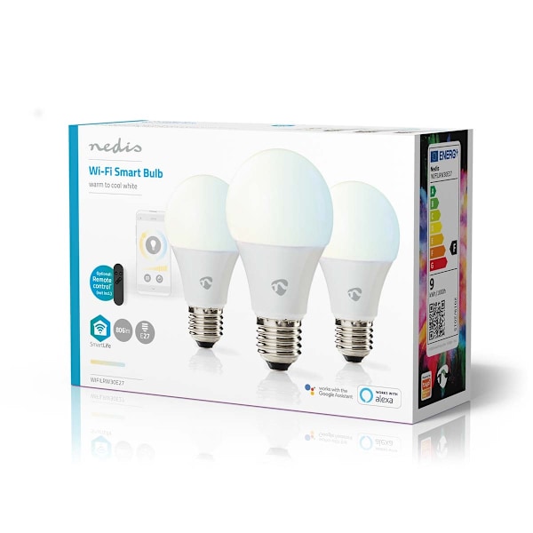 Nedis SmartLife LED-Pære | Wi-Fi | E27 | 806 lm | 9 W | Varm til kølig hvid | 2700 - 6500 K | Androidâ„¢ / IOS | Pære | 3 stk