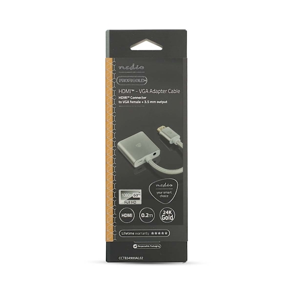Nedis VGA-sovitin | HDMI™ liitin | VGA Naaras | Kullattu | Suora | Alumiini | Hopea | Laatikko kannella ja ikkunalla