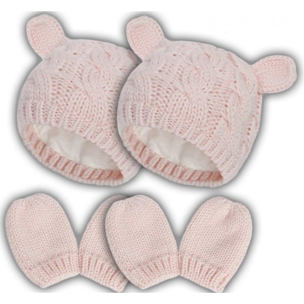2 x mössor 2 x par vantar för bebis, Large, Rosa