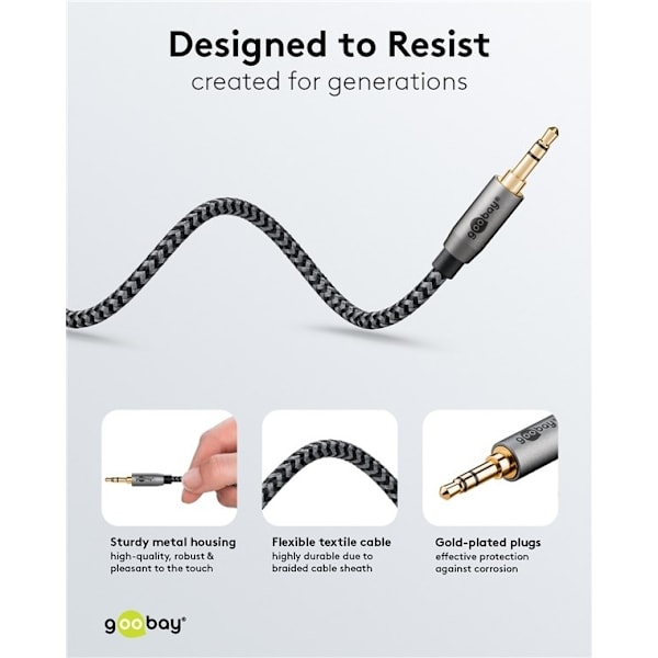 Goobay Ljudanslutningskabel AUX, 3,5 mm stereo, 2 m, Sharkskin G