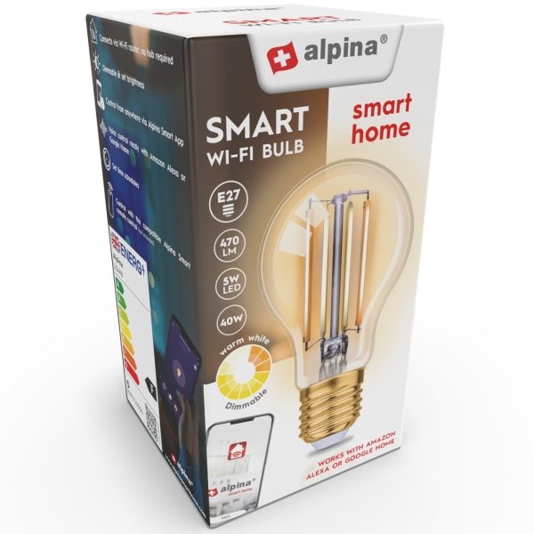 Alpina WiFi Smart E27 LED Filament Varmvit 5,5W 470 lm