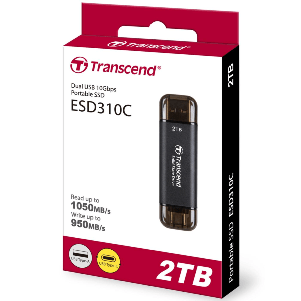 Transcend Portabel SSD ESD310C USB-C 2TB (R1050/W950) Svart