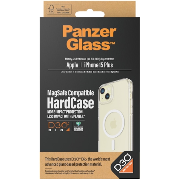 PanzerGlass HardCase with D3O -suojakotelo, MagSafe-yhteensopiva, iPhone 15 Plus Transparent