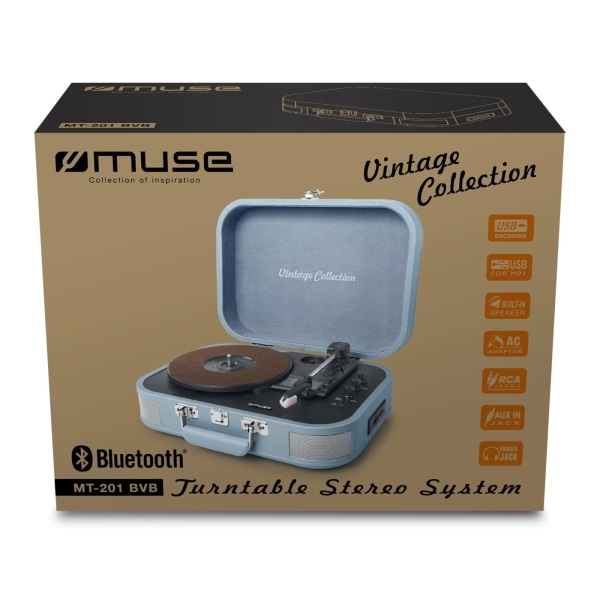 MUSE MT-201 BVB Levysoitin Stereojärjestelmä BT USB vintage Light Blu