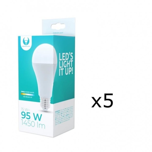 LED-lamppu E27, A65, 15W, 230V, 3000K 5-pack, Lämmin valkoinen