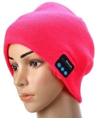 Stickad mössa med inbyggda Bluetooth hörlurar, Cerise Rosa