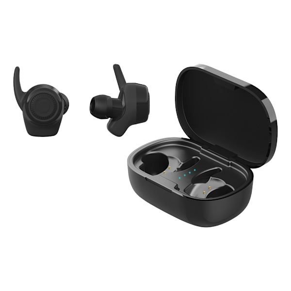Streetz Sport TWS stay-In-ear, dubbla öronsnäckor, laddningsfodral, svart Svart
