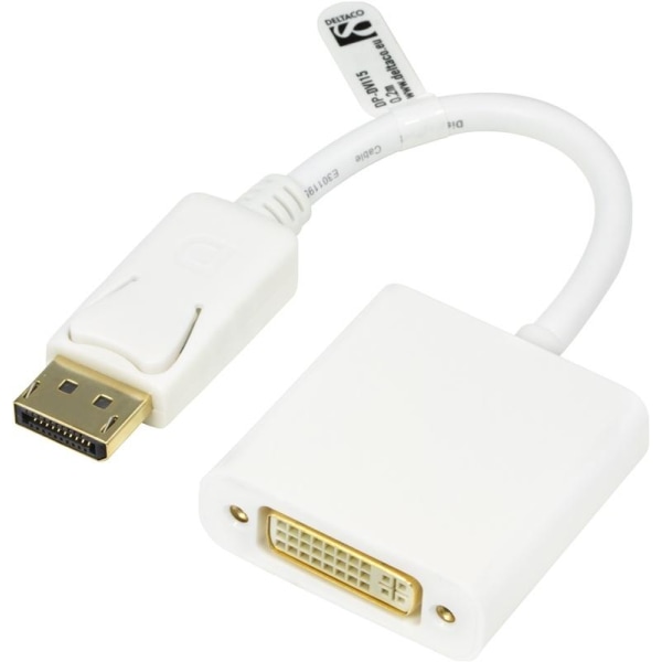 DELTACO DisplayPort till DVI-D singlelink adapter, 0,17m, ha - ho, vit