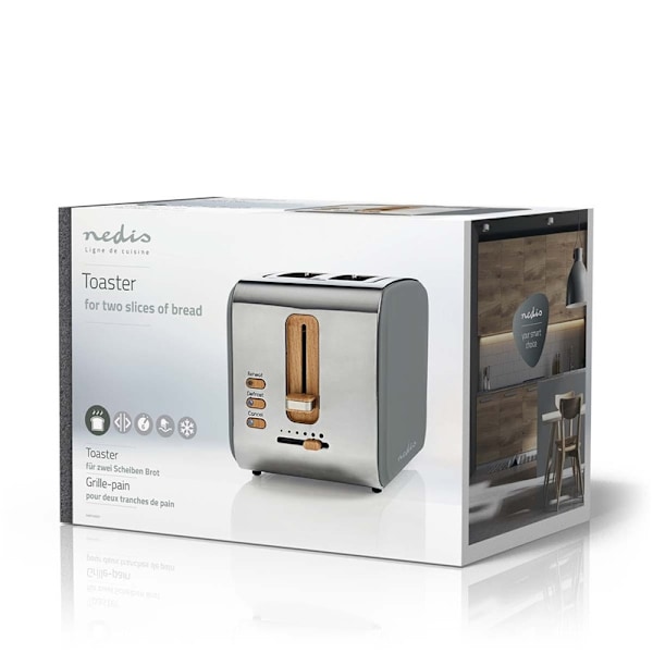 Nedis Brødrister | Soft Touch-serie | 2 Brødskiver | 2 Pladser | Niveau: 6 | Optøningsfunktion | Grå