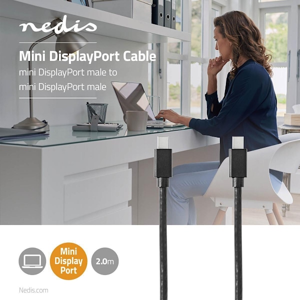 Nedis Mini DisplayPort kaapeli | DisplayPort 1.4 | Mini DisplayPort Uros | Mini DisplayPort Uros | 48 Gbps | Niklattu | 2.00 m | Pyöreä | PVC | Musta