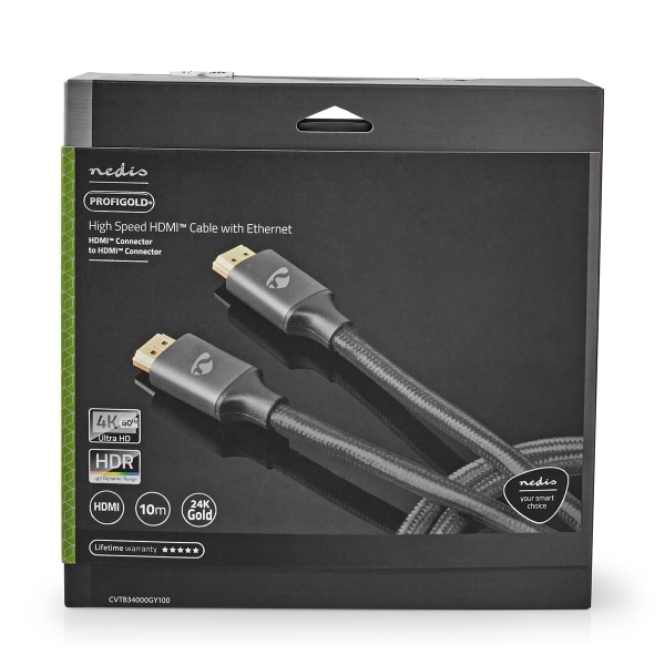 Nedis High Speed ​​HDMI ™ kabel med Ethernet | HDMI™ Kontakt | HDMI™ Kontakt | 4K@60Hz | ARC | 18 Gbps | 10.0 m | Rund | Bomull | Grått Med Metall | L