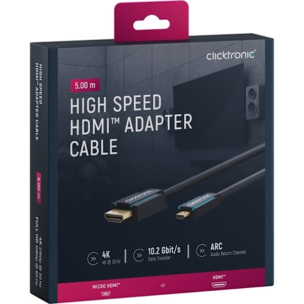 ClickTronic HDMI™ til Micro HDMI™ adapterkabel Premium-kabel | 1x HDMI™-stik  1x Micro-HDMI™-stik | 5,0 m | UHD 4K @ 30 Hz
