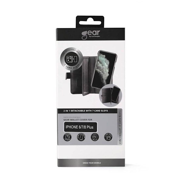 GEAR Lompakko 2-in-1 7 Korttipaikkaa Musta - iPhone 6/7/8 Plus Svart