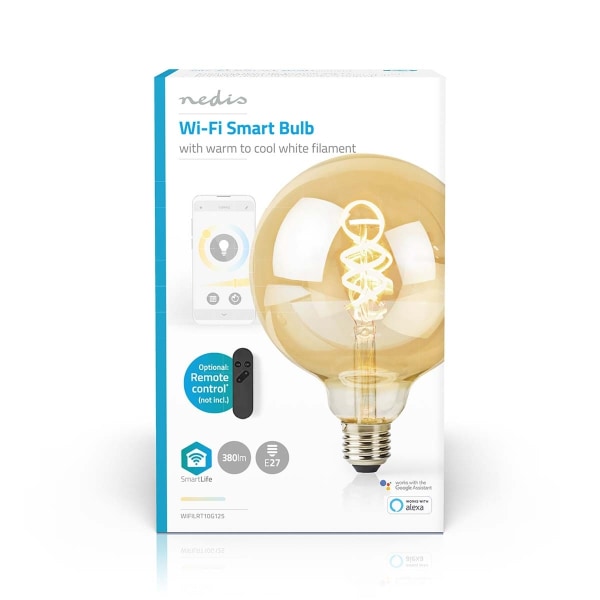 Nedis SmartLife LED Glødepære | Wi-Fi | E27 | 360 lm | 4.9 W | Varm til kølig hvid | 1800 - 6500 K | Glas | Android™ / IOS | Globe | 1 stk