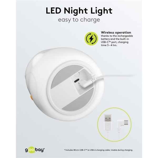 Goobay LED-vågelampe "Pingvin" varmt hvidt lys og 7 skiftende farver (RGB-lys), med 3 lystilstande, berøringssensor og Li-ion-batteri (3,7 V/1200 mAh)