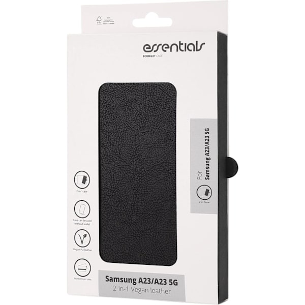 Essentials Samsung Galaxy A23/A23 5G PU w.,detach,3 card, Blk Svart