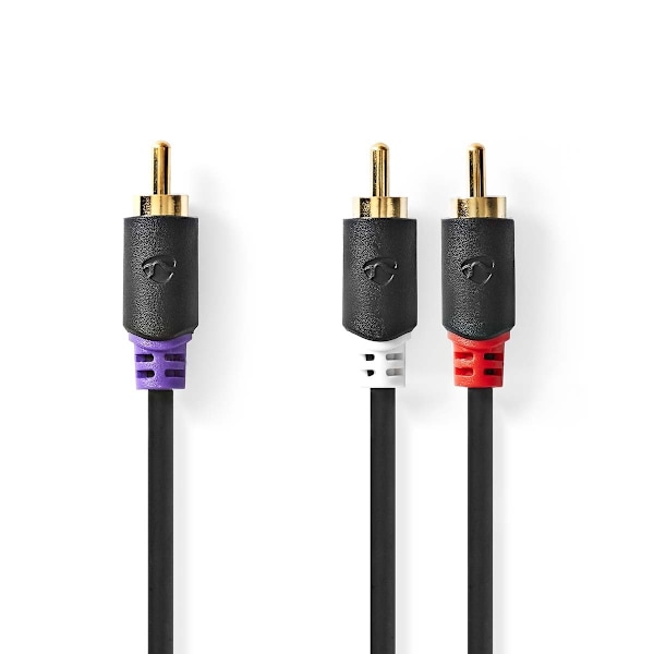 Nedis Subwoofer Kaapeli | RCA Uros | 2x RCA uros | Kullattu | 3.00 m | Pyöreä | 4.0 mm | Antrasiitti | Laatikko