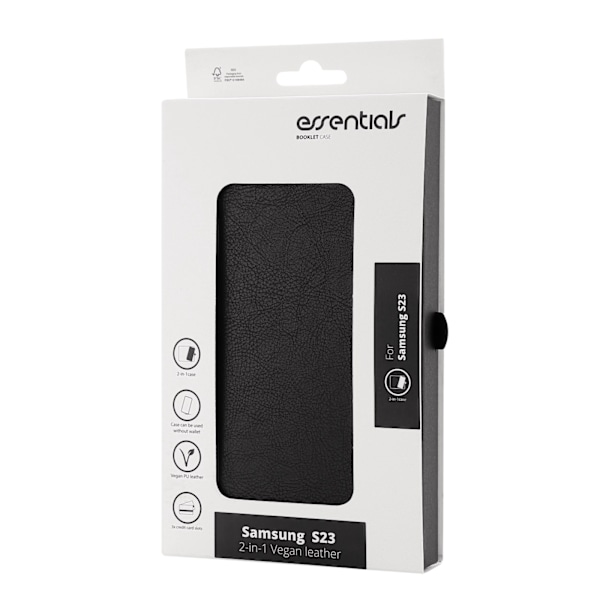 Essentials Samsung Galaxy S23 PU wallet, detachable, black Svart
