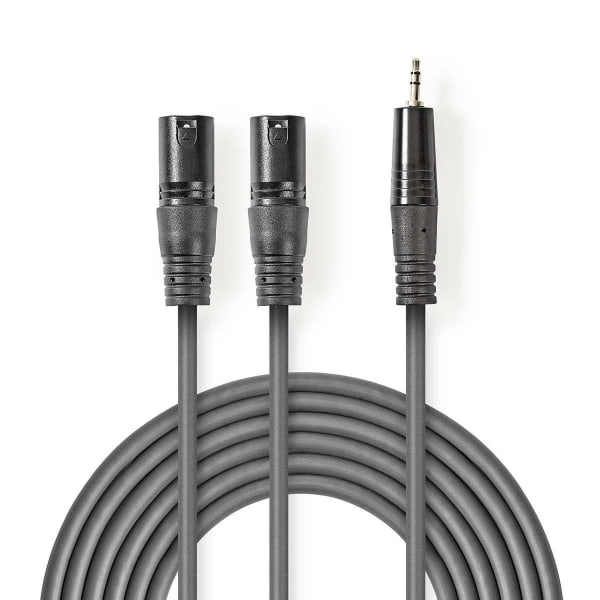 Nedis Balanceret Audio kabel | 2x XLR 3-Pin Hanstik | 3.5 mm Hanstik | Nikkelplateret | 3.00 m | Runde | PVC | Mørkegrå | Kartonhylster