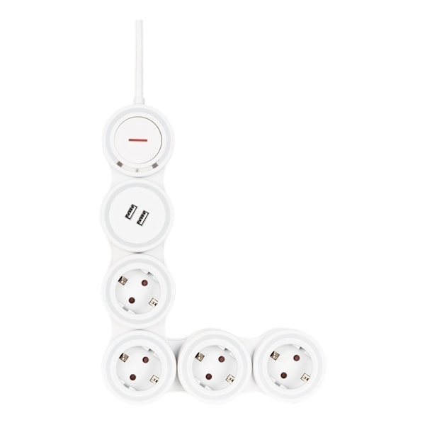 DELTACO Flexibelt grenuttag med 4 kontakter, 1,4m, 16A 3500W, 2x USB-A